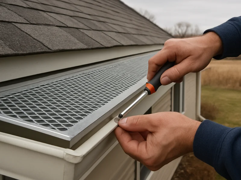 Before and after comparison of a gutter with guard installed near Sioux City, IA