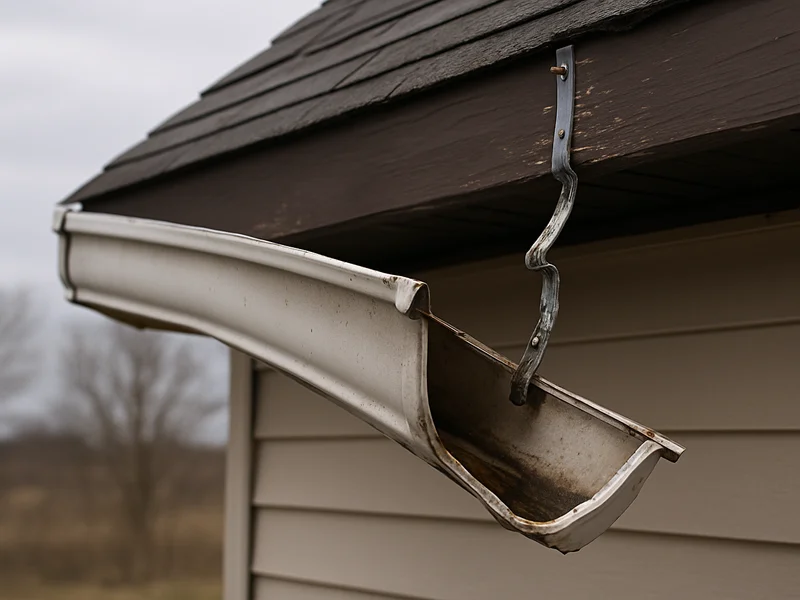 Before: sagging gutter section pulled away from fascia